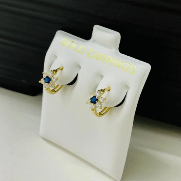 14K Yellow Gold Flowers Huggies Hoop Earrings Birthstones 11x13mm for Baby Girls - Picture 5 of 16